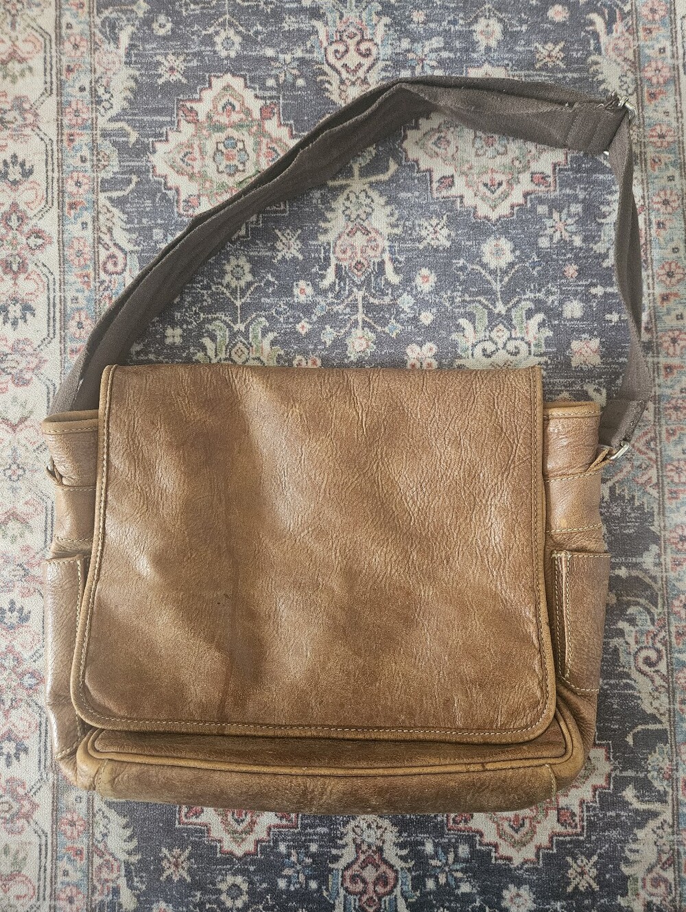 Vintage Tan Leather Roots Crossbody Bag